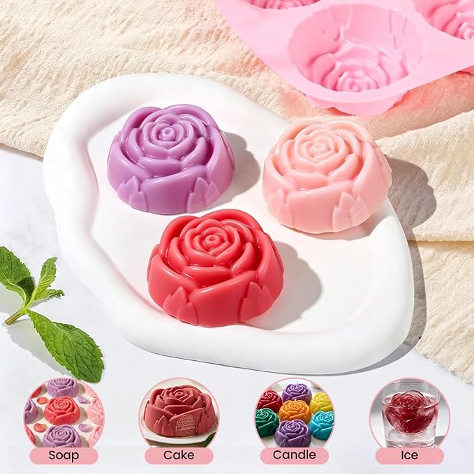 SJ Rose Silicone Mold Set, 2-Pack 6-Cavity Soap & Chocolate Molds | For Soap Making, Chocolate, Cake, Jelly & Desserts, Food Grade Silicone, Easy Release, Reusable