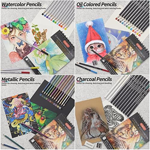 PANDAFLY 80 Drawing Set Sketching Kit, Art Supplies with 3-Color Sketchbook