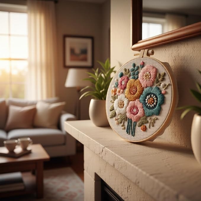 Embroidery Kit for Beginners & Adults Starter Kit, Cross Stitch Kits,DIY Hand Embroidery Needlepoint Set with Hoop, Pre-Printed Fabric, Threads and Instructions (Flower-2)