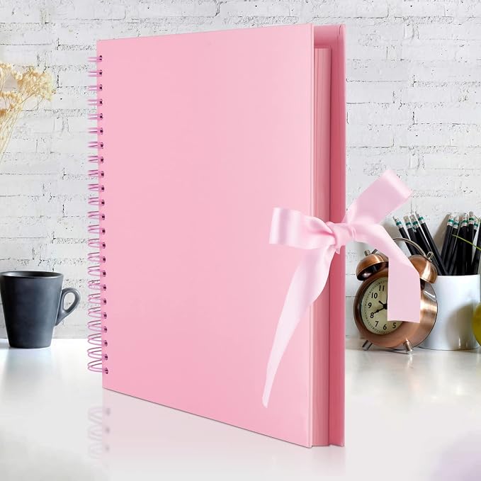 GOTIDEAL 12 x 12 Inch Scrapbook Album with 10 Metallic Markers, Pink | 80 Pages Craft Paper Photo Album for Wedding and Anniversary, Family DIY Photo Album with Scrapbooking Stickers Corners