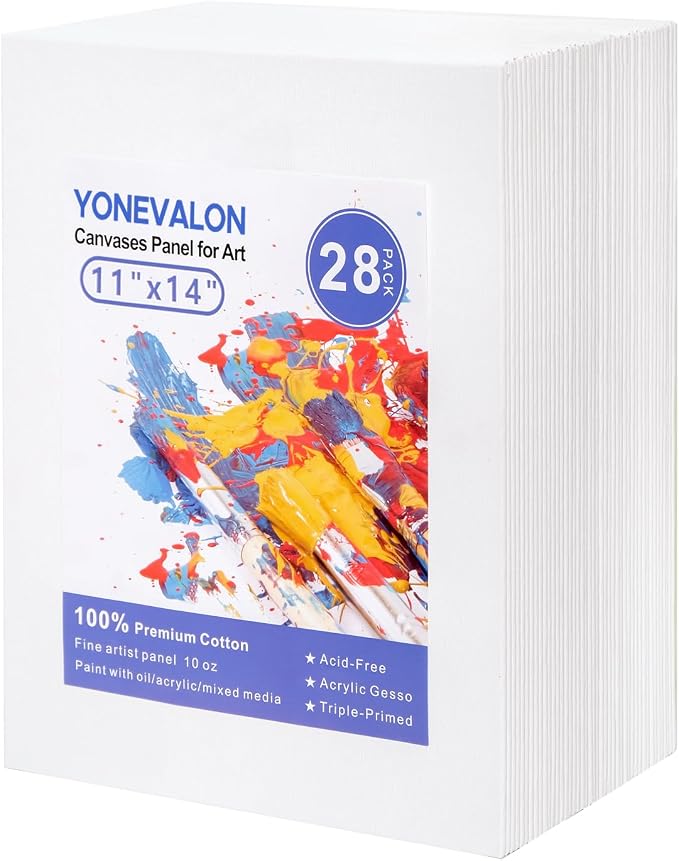 Canvases for Painting Bulk 28 Pack, 11x14 inch Blank Paint Canvas Boards | Primed Acid-Free 100% Cotton, Canvas Panels for Acrylic Oil Tempera Watercolor Paints, Art Supplies