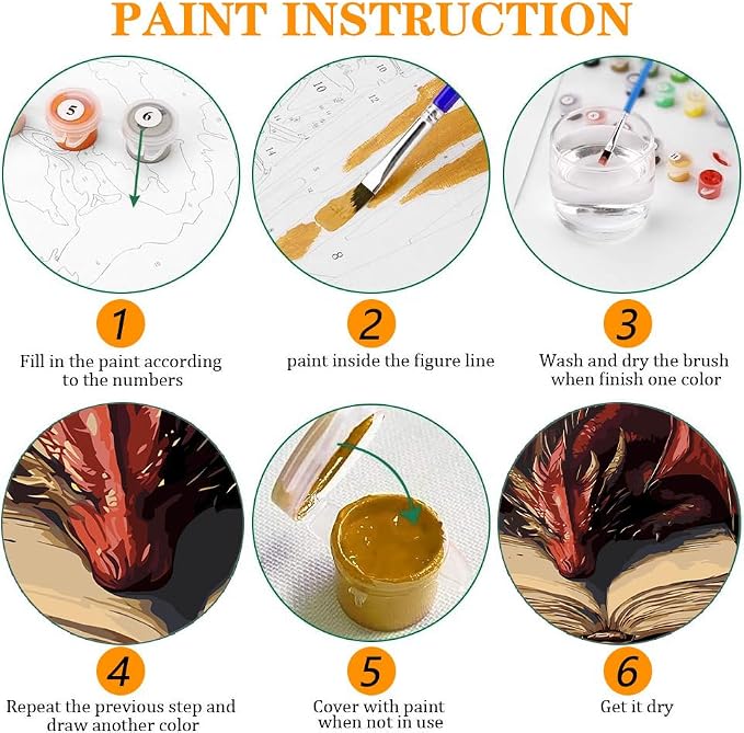 Axquilon 3 Packs Dragon Paint by Numbers Kit for Adults 12x16in
