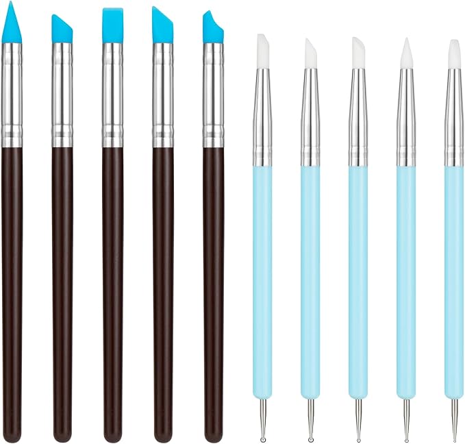 Amrules 10 Pcs Clay Sculpting Tools Kit with Silicone Tips | Multiple Shaped Silicone Tips, Soft & Lightweight, Easy to Clean, Comfortable Handles,for Pottery, Fondant, Nail Art & Crafts