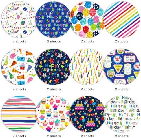 24 Sheets Happy Birthday Scrapbook Paper Pad,160gsm Textured Double-Sided Pattern Planner Junk Journal Craft Paper,Card Making Supplies,30×30cm