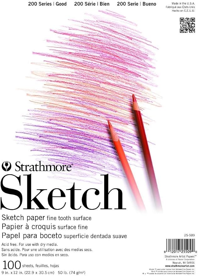 Strathmore 200 Series Sketch Pad, 9x12 inch, 100 Sheets, Tape Bound - Artist Sketchbook for Drawing, Illustration, Art Class Students (Pack of 12)
