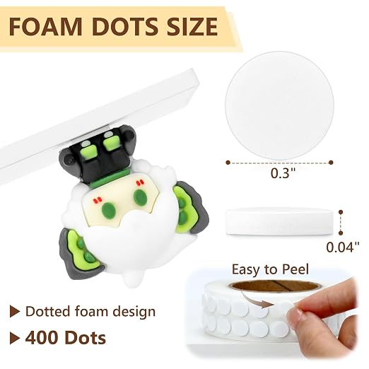 400 PCs 1mm Thin Double Sided Foam Dots 0.3" Adhesive Foam Tape for Crafts Double Sided Foam Tape 3D Foam Pop Dots for Art Crafts DIY Handmade Scrapbook(White,0.3" Diameter,1 mm Thick)