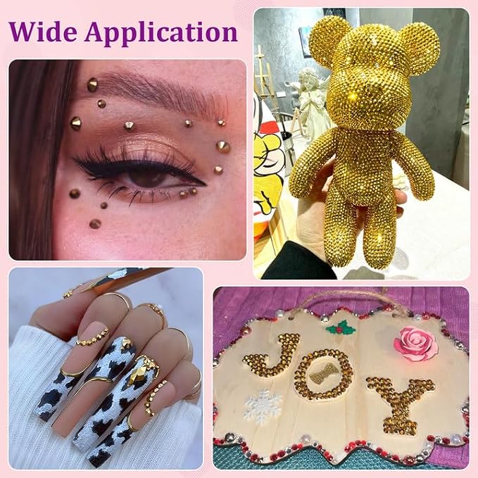 25000Pcs Resin Rhinestones for Crafting, Mine Gold 2-6mm Mixed Sizes Non Hotfix Flatback Gems with 1Pcs Glue, Bedazzling Crystal for DIY Craft Clothing Mugs Tumblers Shoes Fabric Decor Nail Art