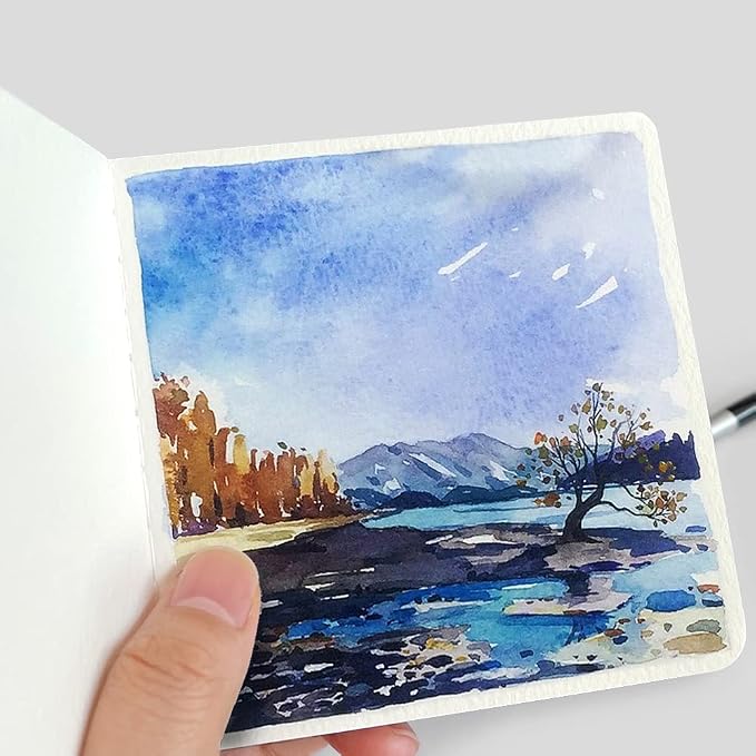 Watercolor Paper Sketchbook,3.9x3.9 Inch Mini Mixed Media Notebook,140lb/300gsm Artist Heavyweight Paper,30 Sheets Small Travel Drawing Journal for Adults,Painting,Watercolors,Art Supplies,Light Blue