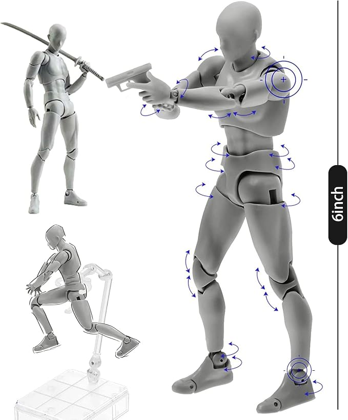 Haniforever Artists Manikin Art Mannequin Figures Supplies Drawing Tools,Small Drawing Figure Model for Sketching,Painting,Action Figure Set(Grey,Male)