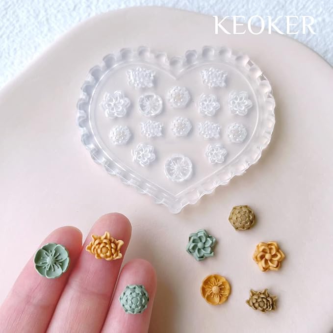 KEOKER Flower Polymer Clay Molds - 4 Pcs Floral Molds for Jewelry Making, Miniature Molds, Earring Molds (Substitute Polymer Clay Cutters) (4PCS)