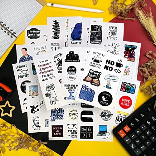 100Pcs Nerd Stickers, Cool Nerd Gifts for Men, Nerdy Stickers for Laptop, Science, Math, Physics, History Decals, Gifts for Women & Men