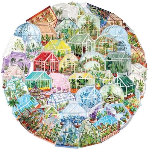 50PCS Transparent Greenhouse Plants Stickers Nature Botanical Floral Aesthetic PET Sticker Waterproof Decorative Decal for Scrapbook DIY Crafts Journal Planner Water Bottles Laptop Phone (Green)