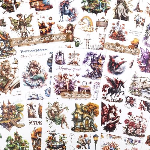 Dizdkizd Pre-Cut Cottage Core Sticker for Journaling, Elf Fairy PET and Paper Materials Vintage Ephemera Collage Book, Cute Bullet Journal Decals Scrapbook Supplies