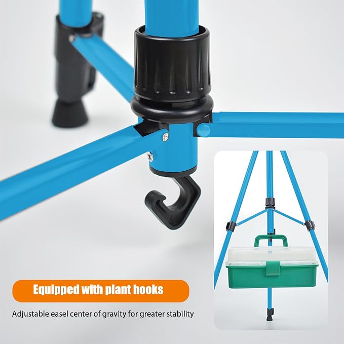 Easel for Painting, Portable & Foldable Easels Stand, Height-Adjustable 22'' to 62'', Equipped with Tray, Water Bucket Hook, Spirit Level, Compass & Carrying Bag for Art Display,Travel - Blue