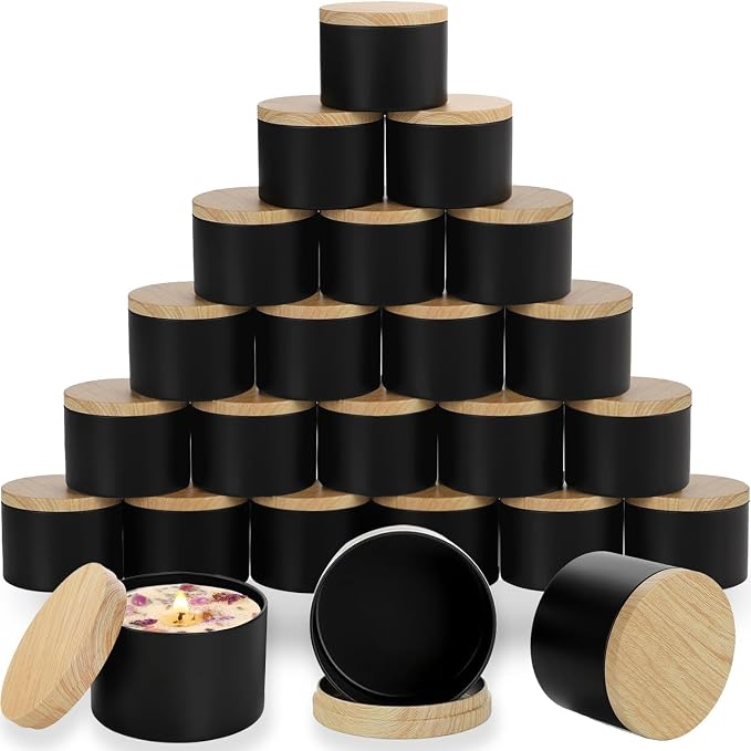 ABK 4oz Black Candle Tins,24 PCS Candle Jars with Lids for Candle Making
