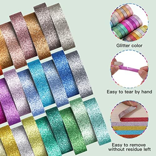 Asty 30 Rolls Colored Washi Glitter Tape, Christmas Decorative Washi Tape