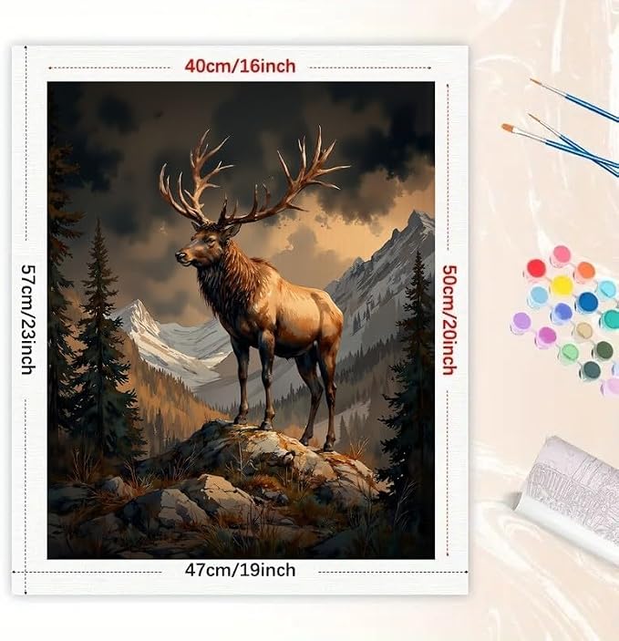 Wildlife Paint by Numbers Kit for Adults - DIY Elk on Mountain Cliff Painting on Canvas 16x20 Inches, Acrylic Paint Set, Suitable for Beginners, Nature Art for Home Decoration or Gifts