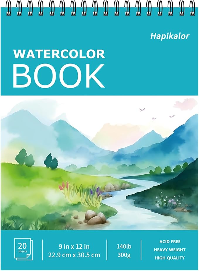 Hapikalor 9"x12" Watercolor Sketchbook, Spiral Bound Water Color Paper | 140lb/300gsm Watercolor Paper, Artist Painting Watercolor Notebook, Watercolor Journal, Sketch Pad, School Supplies, Teal