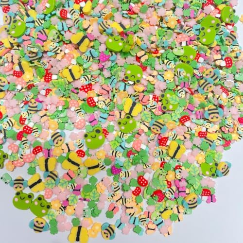 100G Polymer Clay Sprinkles for Crafts, Bee Frog Pink Blossom Slices Embellishments for DIY Crafts Nail Art Supplies Cellphone Decoration Accessories (Pink)
