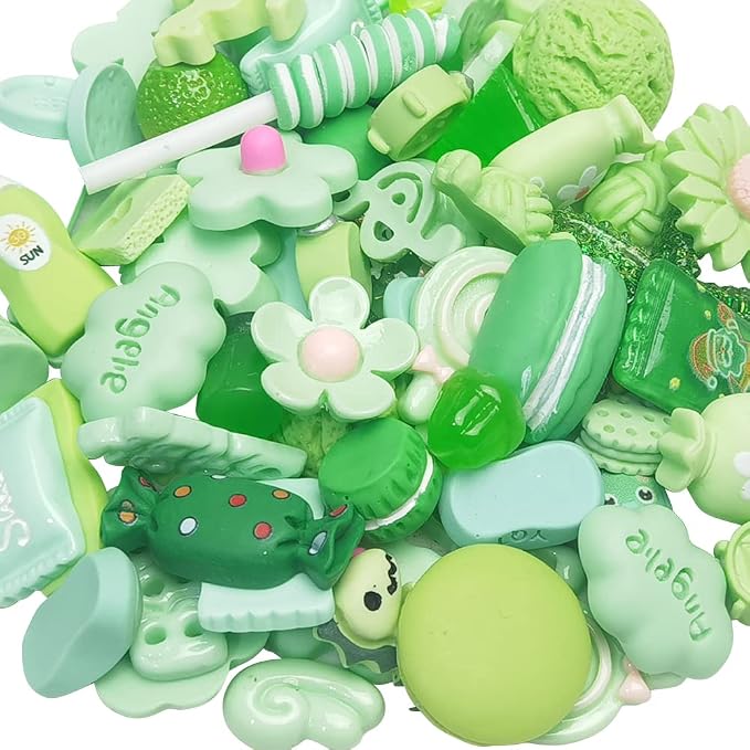 Chenkou Craft 50pcs Lots Mix Assorted Green Craft DIY Flatbacks Resin Flat Back Buttons Scrapbooking (Green)