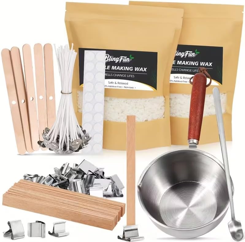 Soy Wax Candle Making Kit with 2 Wick Types & Melting Pot- All-in-One DIY Candle Making Supplies for Beginners, Includes Wax, Wick Stickers, Holders, Wick Placing Tube Tools for Homemade Container