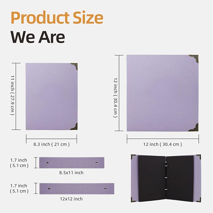 Vienrose DIY Scrapbook Photo Album Kit,8.5x11 Inch,60 Pages,Light Purple | 30 Sheets,Hardcover,3-Ring Removable Black Paper,Pens,Tapes,Stickers,Gift for Lover Friends Kids Wedding Valentine's