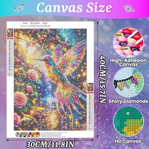 Diamond Art Kits for Adults Hummingbird,5D Diamond Painting Kits 12x16inch
