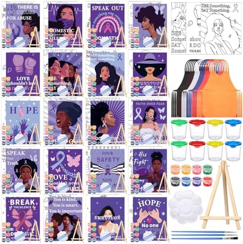 Sherr 140 Pcs 20 Set Pre Drawn Canvas Painting Kit, Anti-Domestic Violence