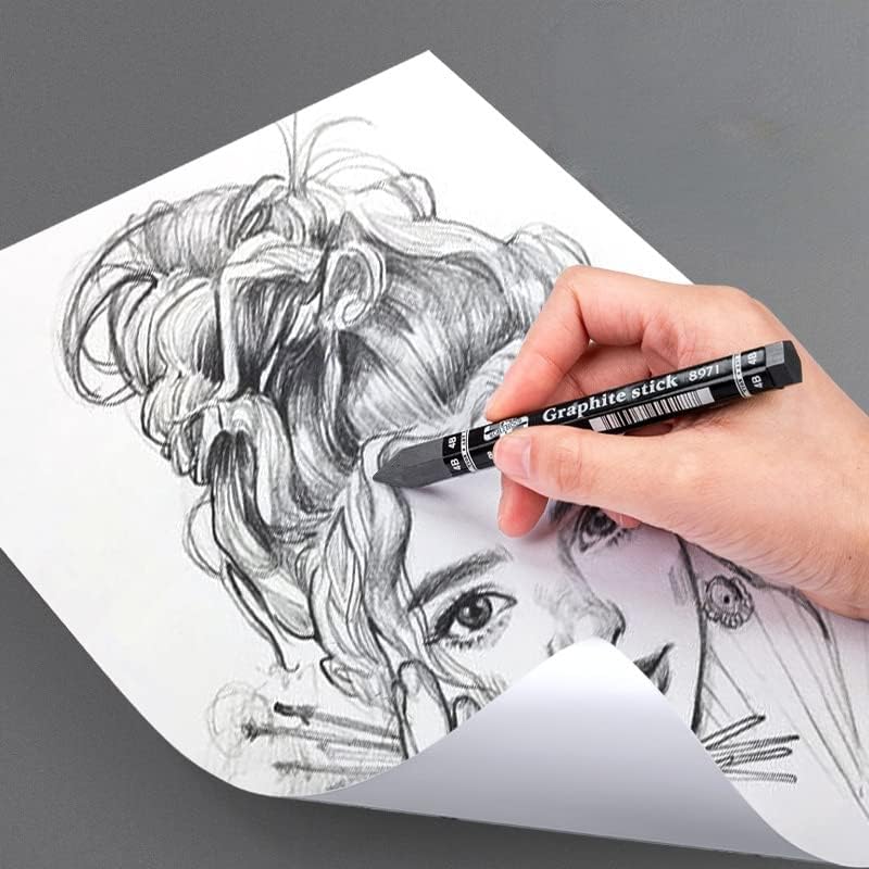 4Pcs Graphite Stick Set HB 2B 4B 6B Woodless Hexagonal Pencil Graphite Crayon for Adults Artist Sketching Drawing Shading Art Supplies
