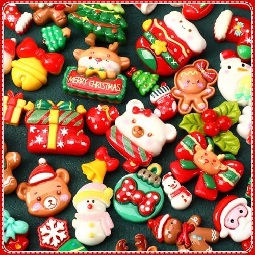 DTOFOOT 60Pcs Christmas Flatback Resin Charms for Slime Crafts Phone Cases