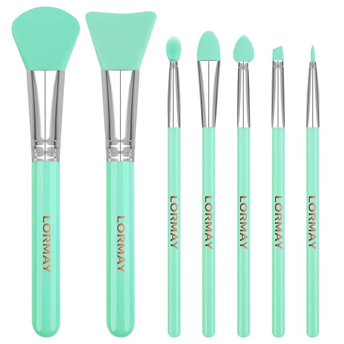 LORMAY 7-Piece Silicone Brush Set for UV Resin Crafts and Makeup, Green | Easy Clean for DIY Epoxy Art and Makeup, Soft Reusable Tools, Gentle Applicator Suitable for All Skin Types