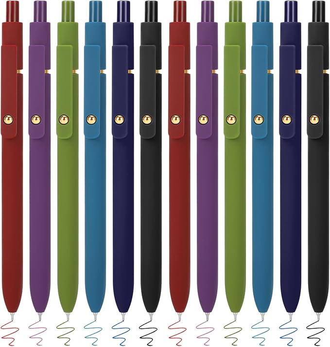 FIOVER Colored Gel Pens 12 Pack 0.7mm Medium Point Pens for Journaling