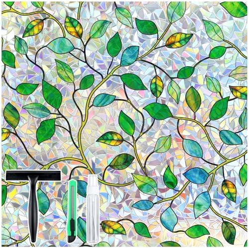 rabbitgoo Window Privacy Film Rainbow, Green Leaf Vine, 35.4" x 118.1"