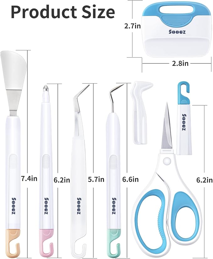 Sooez Weeding Tools for Vinyl, 6PCS Basic Tools Set | Precision Craft Vinyl Tool Kit, Scoring Stylus/Weeder/Scraper/Spatula/Tweezers/Scissors for Vinyl,Paper & Iron-on Projects