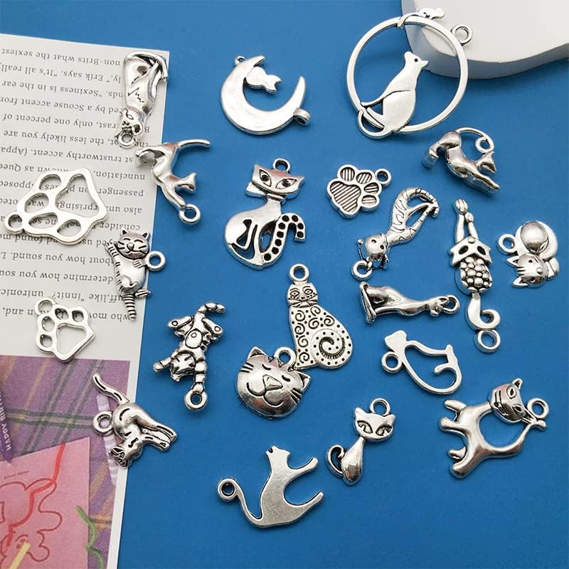 WOCRAFT 120pcs Antique Silver Cat Charm for Jewelry Making Alloy Cat Charms for DIY Crafts (SN015)