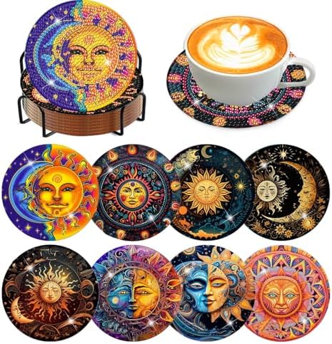 8 Pcs Diamond Art Coaster Kit for Adult with Holder, Diamond Coasters 4x4in