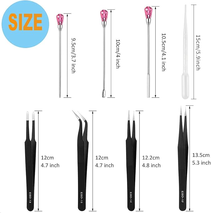 Moocci 11 Pcs Silicone Resin Mold Tools Set, Tweezers Jewelry Making Kit, Stirring Needle Spoon Tool, Anti-Static Stainless Steel ESD Tweezers Precision Set for DIY Epoxy Resin Casting Craft