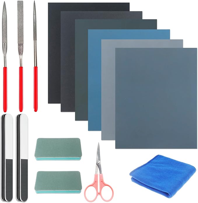 Sakolla15 Pcs Resin Casting Tools Set - Include Sand Papers, Polishing Blocks, Polishing Cloth, Round File, Semicircular File, Flat File and Scissors for Polishing Epoxy Resin Jewelry Making Supplies