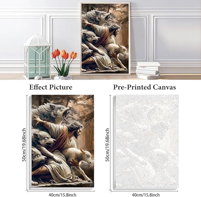 KYOQFVN Jesus and Wolf Paint by Numbers for Adults - DIY Adult Paint by Number Kit on Canvas, Easy Acrylic Painting Kits for Home Wall Decor 16x20 Inch（Without Frame）