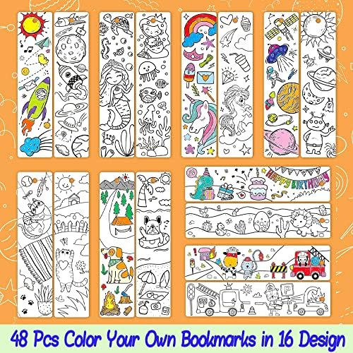 48 DIY Color Your Own Bookmarks for Kids,Coloring Blank Cute Bookmarks