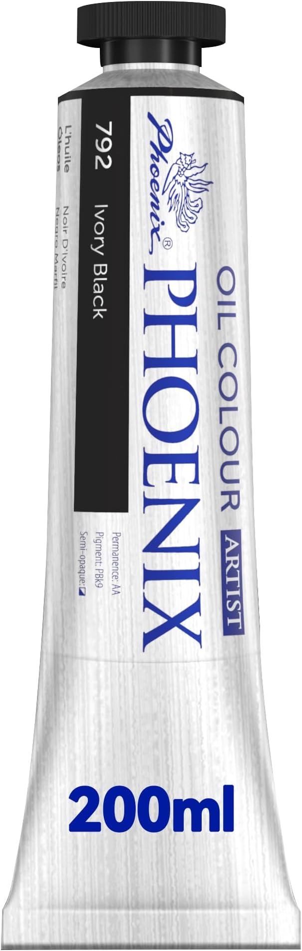 PHOENIX Ivory Black Oil Paint, 200ml / 6.75 Fl oz | Single Large Tube, Artist Quality, Oil Based, For Professionals