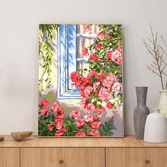 ZRIZQ Paint by Numbers Kit for Adults Beginner,Flowers Window,16x20