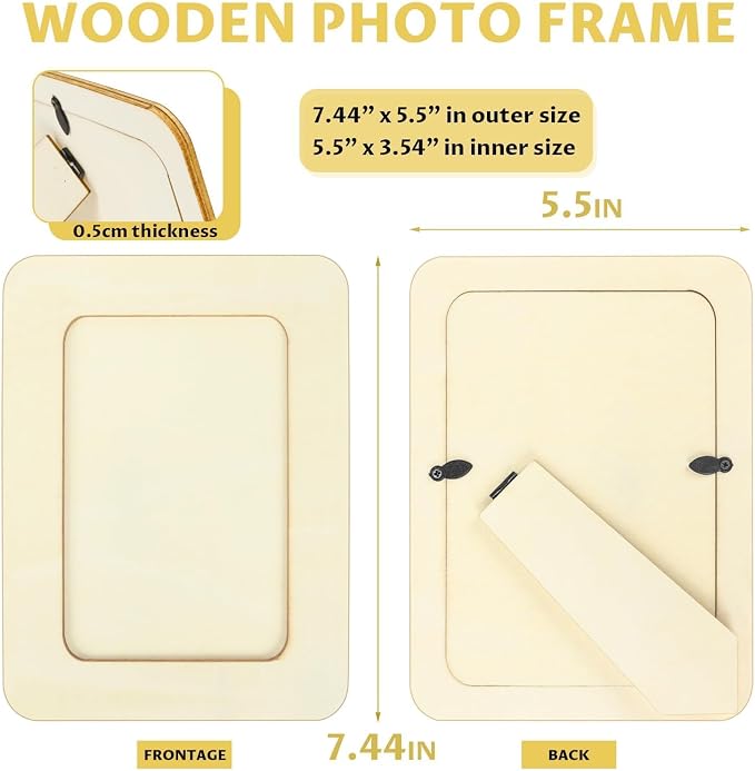 VOKOY 4 Pack Wooden Picture Frames for Crafts, 4x6 Inch Wood DIY Picture Frame for Crafting & Painting, Unfinished Standing Photo Frame Wood Decorations for Art Projects Birthday Gifts
