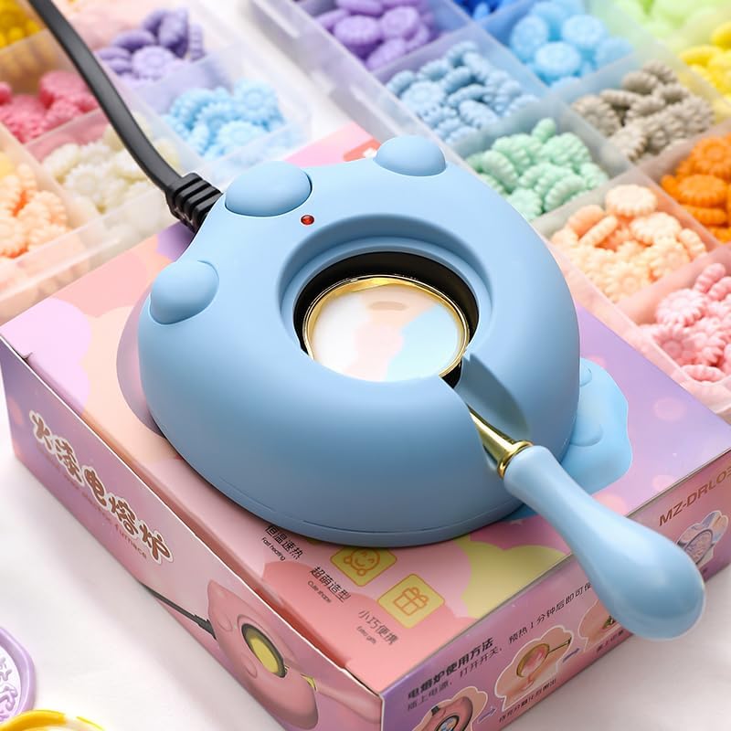 Blue Electric Wax Seal Warmer with Spoon and Tweezers Great Tool for DIY Melting Sealing Wax Beads and Sticks (Blue)
