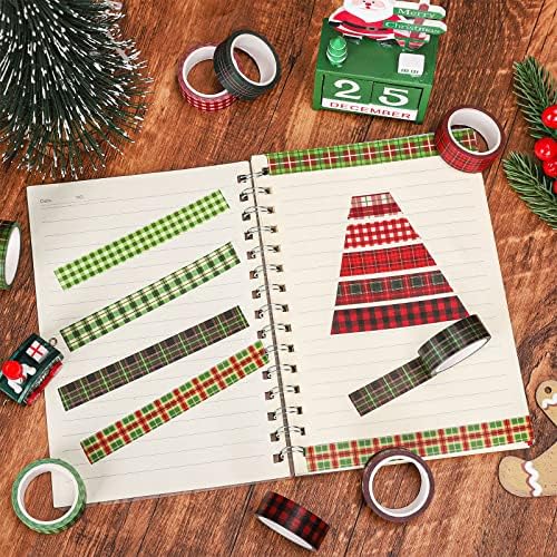 Whaline 12 Rolls Christmas Washi Tape Buffalo Plaid Pattern Red Black Green Xmas Holiday Masking Tape for Scrapbook Journal DIY Craft Gift Wrapping