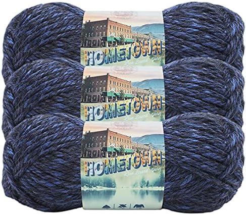 Lion Brand Yarn Hometown Yarn, Super-Bulky Yarn for Knitting, Crocheting, and Crafting, 3 Pack, Milwaukee Midnight