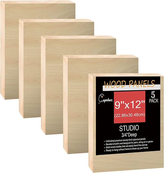 Cupohus 9'' x 12'' 5 Packs Unfinished Wood Canvas Panels for Painting