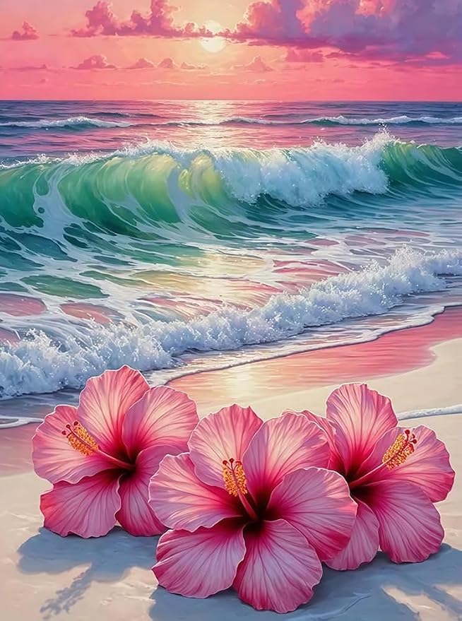 BYGFHLYW Beach Flower Paint by Numbers Kit for Adults Beginners 12x16In | Easy Adult Paint by Number Kits On Canvas, DIY Acrylic Oil Painting Kits for Home Wall Decor