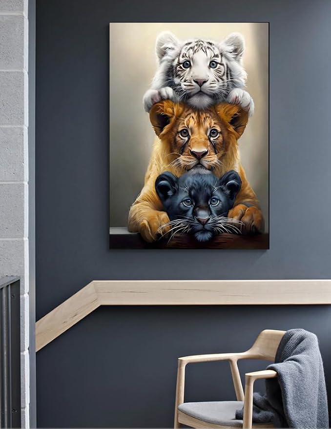 Diamond Art Kits for Adults,Three Tigers Diamond Painting Kit 11.8x15.8inch | 5D DIY Full Round Drill Paint by Diamond,Diamond Dot Gem Art Crafts,for Home Art Wall Beginners