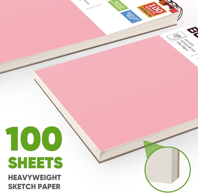 Soucolor 9x12 Sketch Book 2-Pack, 100 Sheets, Acid-Free Drawing Pads | Yop spiral-bound sketchbooks with 68lb acid-free paper,micro-perforated pages,& flat-lay design, great for kids and beginners